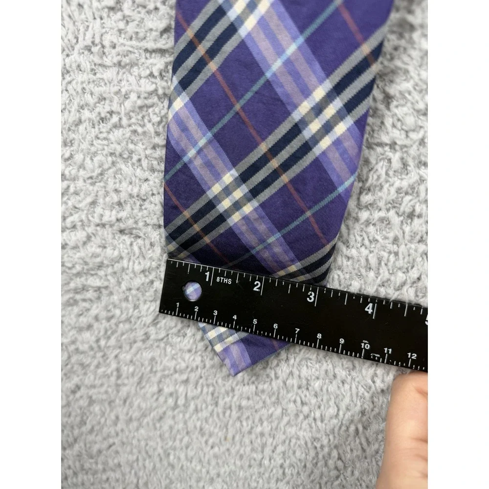 Burberry 100% Silk Black Purple Nova Check Black Neck Tie Plaid